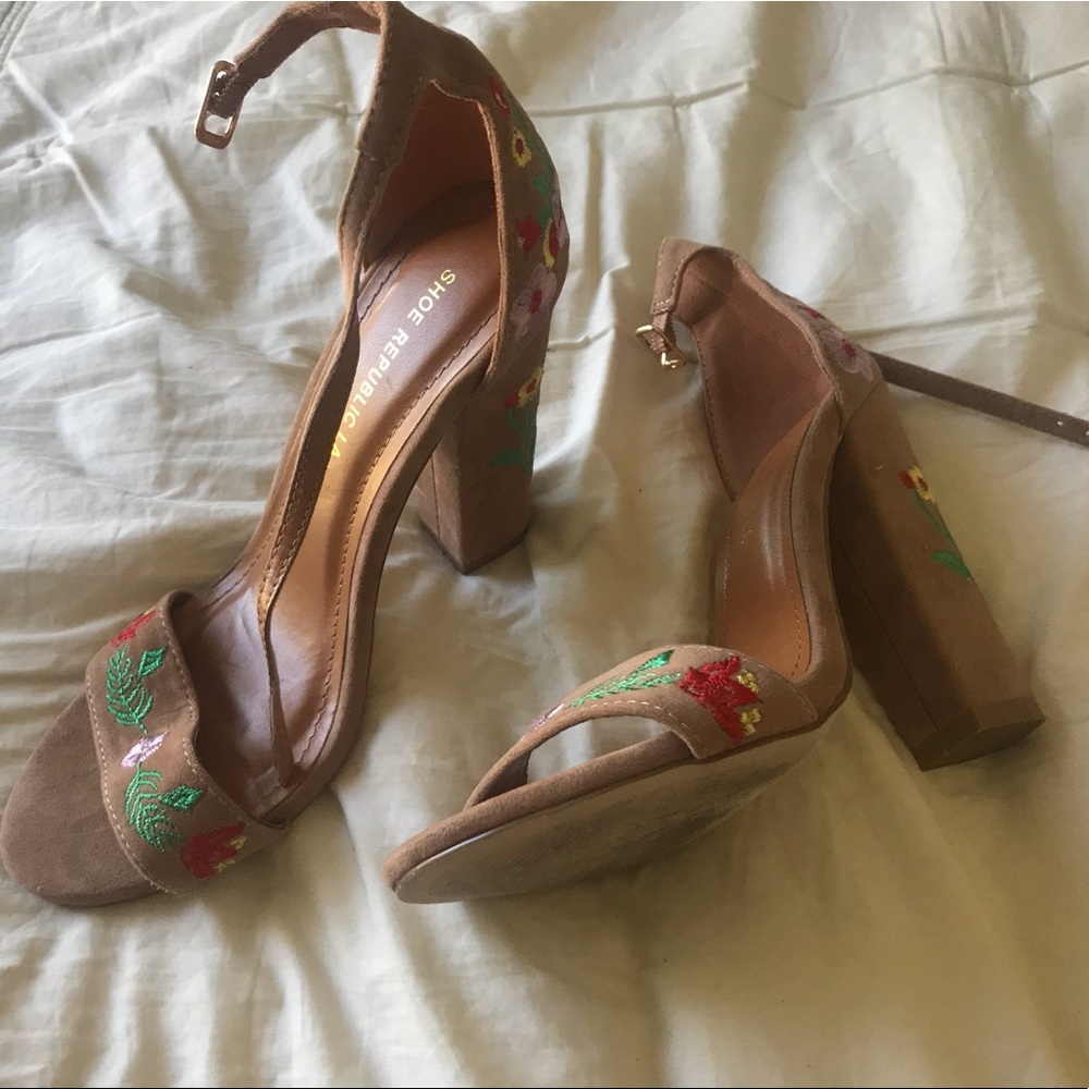 Tan Floral Heels